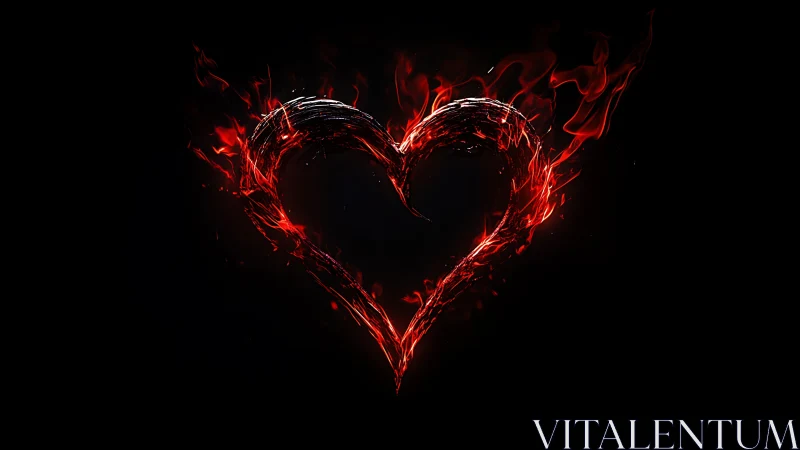Incandescent Heart Form with Radial Flame Emission on Noir Background