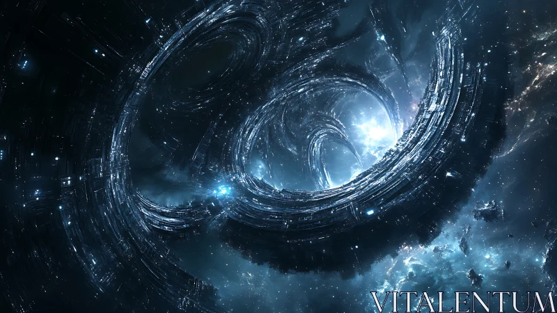 Vast rotating ring megastructure in deep interstellar space.