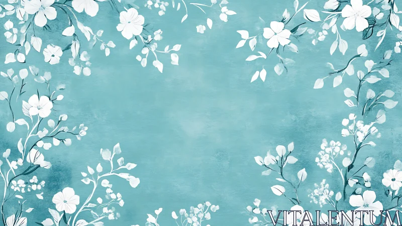 Turquoise Botanical Canvas with Cascading White Florals and Foliage