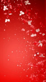 Delicate Blossoms Dancing Across a Luminous Red Canvas