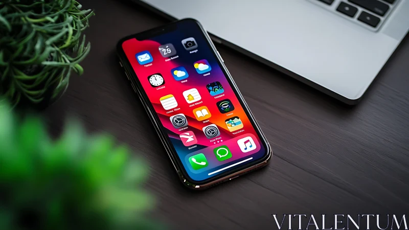 iPhone Home Screen Display with Vibrant App Icons on Gradient Background.