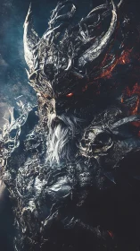 Armored demonic warlord rendered with high contrast metallic detailing