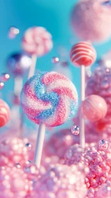Candy sphere composition with depth of field in turquoise and pink palette