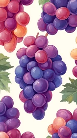 Juicy grape clusters in seamless pastel digital illustration.