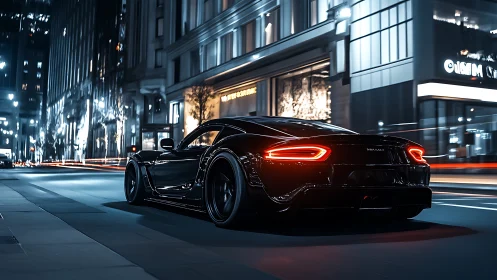 Midnight city cruise with a sleek neon-lit sports car.