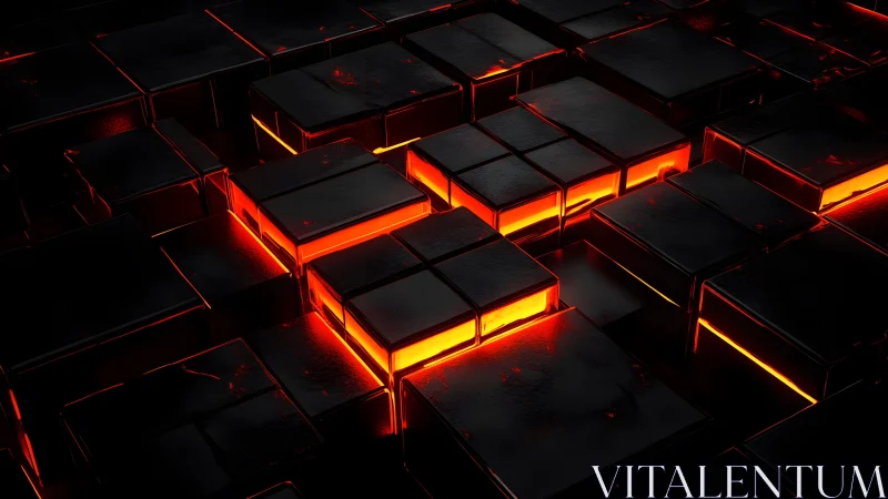 Glowing Lava Cubes in Dark Futuristic Abstract 3D Art Style.