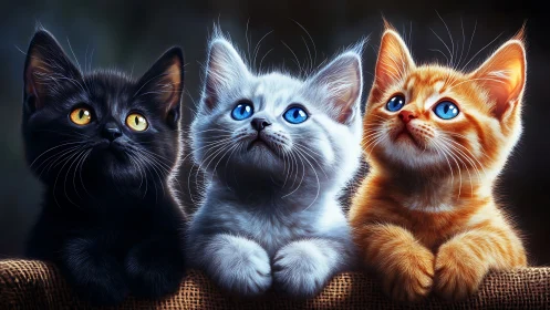 Three Kittens With Striking Eyes Rendered in Digital Portrait