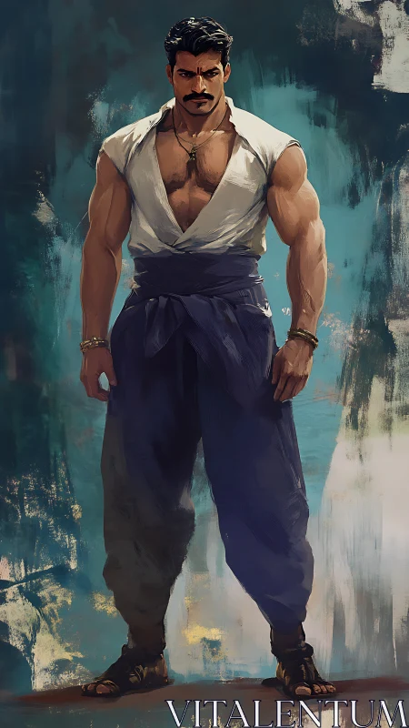 Storm-browed wanderer holds the canvas like a quiet threat