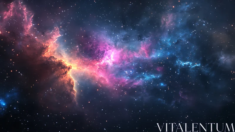 Colorful nebula spans deep star field in vibrant cosmic panorama