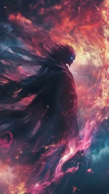 Cosmic wraith commands swirling nebula firestorm sky