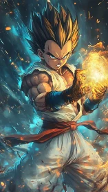 High-energy anime fighter channeling incandescent ki blast.