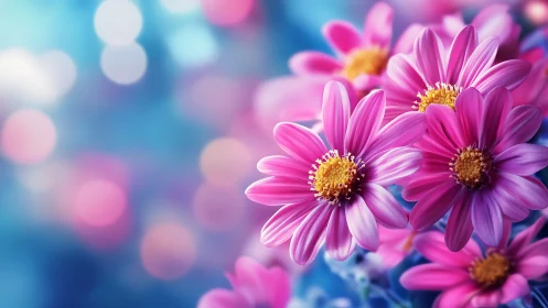 Pink daisy-like flowers with bokeh background and selective depth focus.