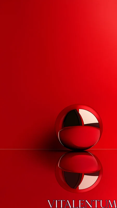 Gleaming red sphere resting quietly in bold reflection.
