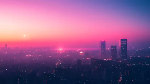 Neon dusk pours candy light over a dreaming megacity
