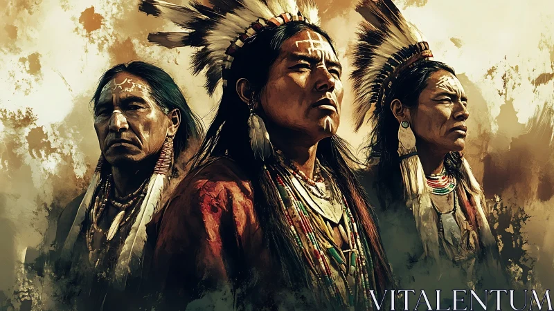 Indigenous leaders stand proud in ceremonial feathered regalia.