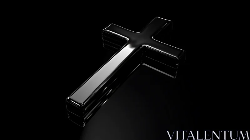 High-gloss black cross rendered with reflective specular surface