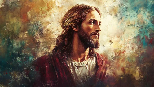 Portrait of a serene bearded man in rich textured colors.