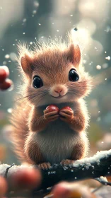 Tiny winter hoarder cradles scarlet berries like treasure