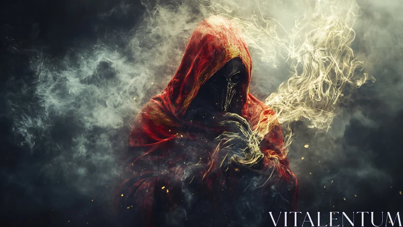 Hooded ember oracle wrapped in smoke and silent omens.