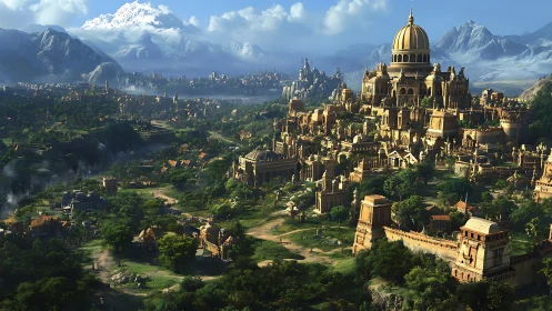 Sunlit domed citadel crowns a sprawling emerald valley realm