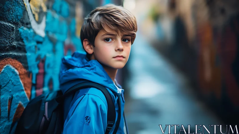 Youth portrait featuring shallow depth field and chromatic street wall composition