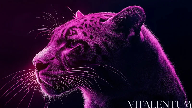 Neon-illuminated felid portrait study. Digital rendering.