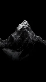 Silent snowy mountain peak glows gently in deep night