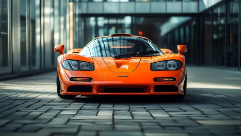 Molten orange supercar stares down the steel and glass canyon