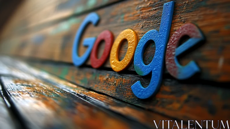 Colorful Google logo rests on a rustic wooden surface