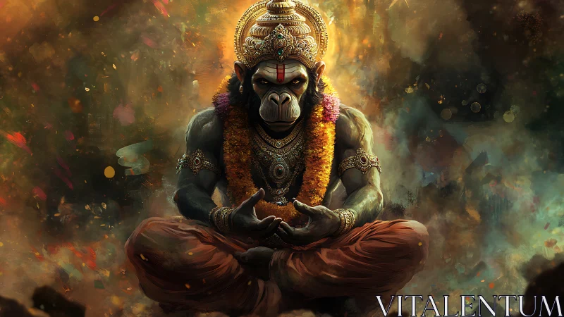 Divine simian yogi rendered in high-detail digital painting