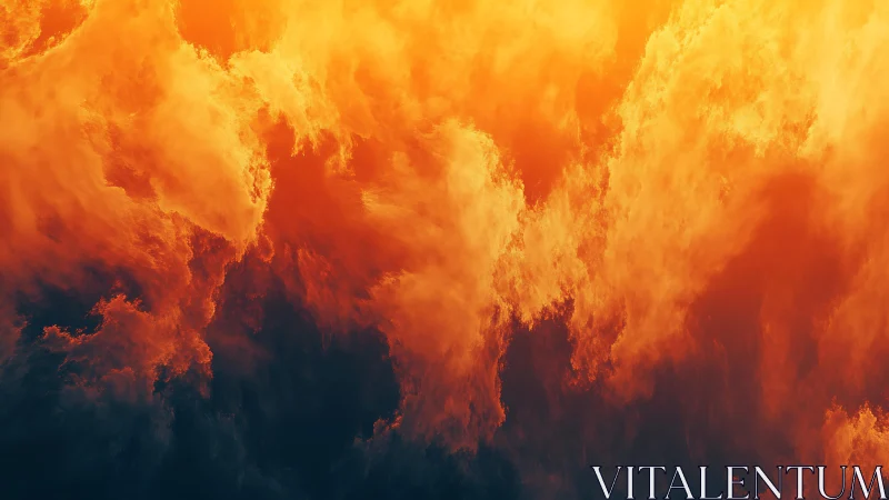 Fiery Orange and Yellow Clouds in Dramatic Abstract Style.