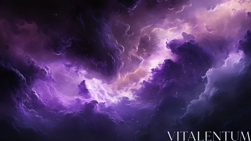 Luminescent violet nebular cloudscape with turbulent volumetrics