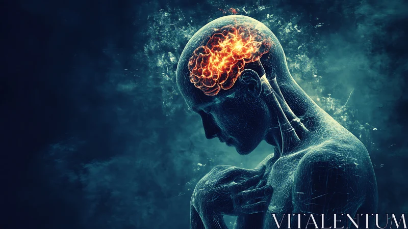 Human silhouette glows as neural firestorm ignites the brain.