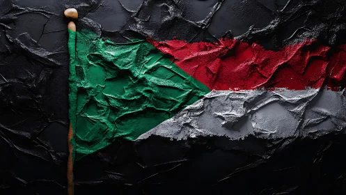 Sudan flag rendered in textured abstract relief against black