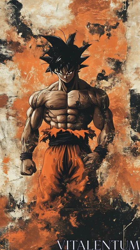 Battle-scarred warrior ignites amid blazing abstract storm.