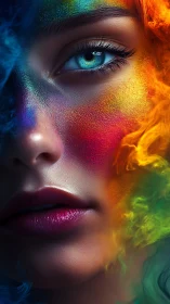 Vivid colored smoke wraps a contemplative woman’s portrait