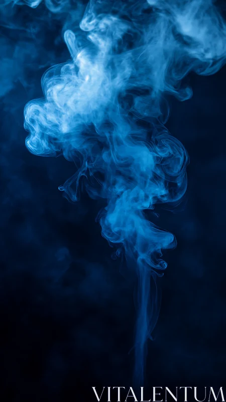 Cobalt smoke plume swirling against deep black backdrop.