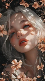 Dreamy floral portrait bathes a silver haired muse in light