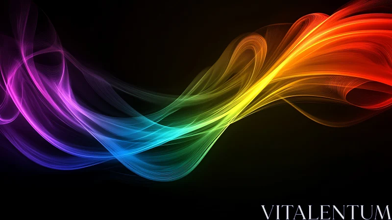 Curved multicolor light waves on dark gradient background.