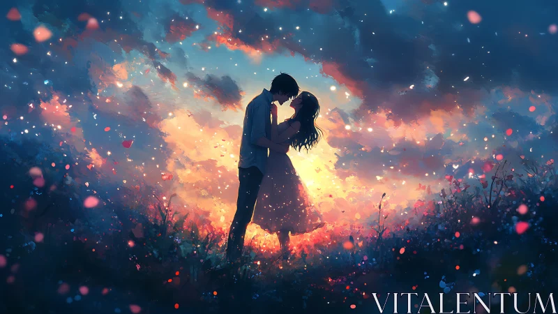 Couple Silhouetted Against Luminous Sunset