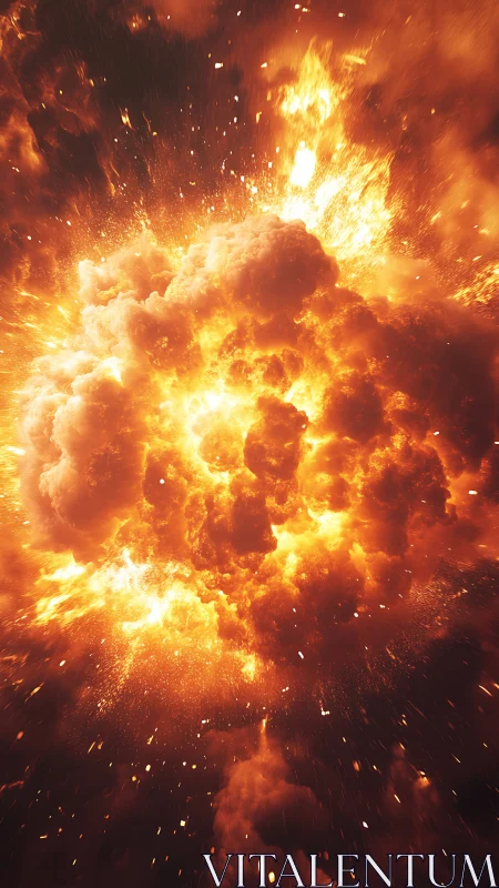 Massive Explosion with Intense Orange Flames and Debris