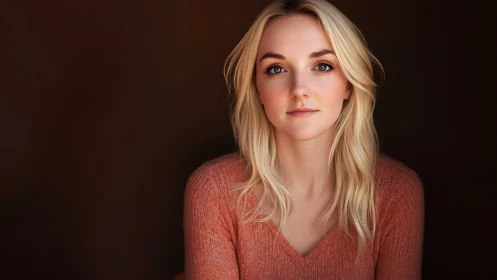 Young woman with blonde hair in soft studio portrait.