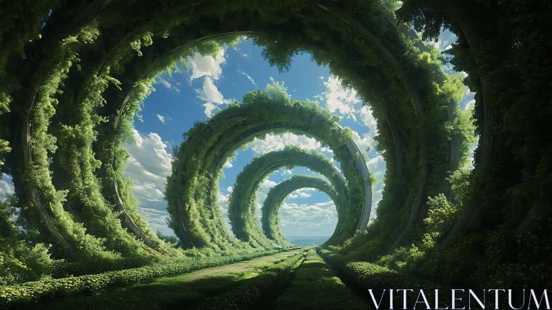 Helical arboreal megastructures forming recursive skyward rings.