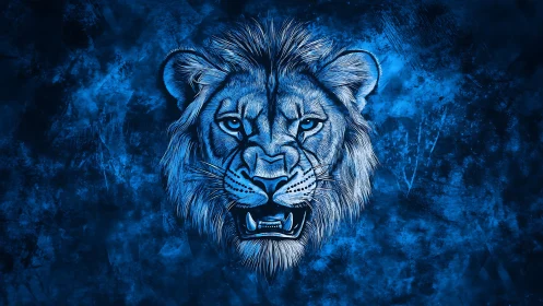 Electric midnight lion roaring through cobalt thunder.
