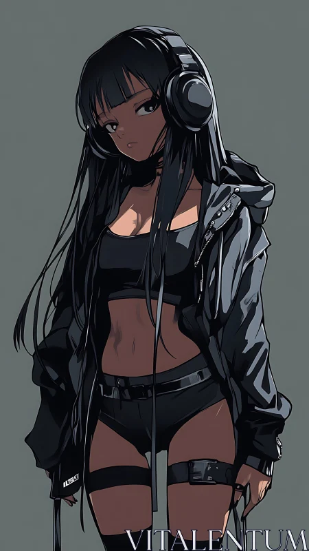 Midnight street DJ girl wrapped in dark neon attitude.