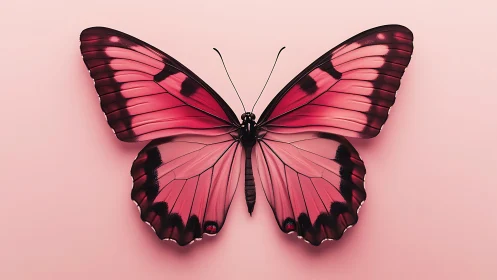 Pink butterfly specimen on monochrome pastel background.