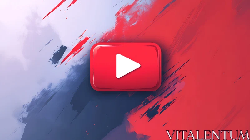Glossy YouTube play icon on dynamic red blue brushstroke field