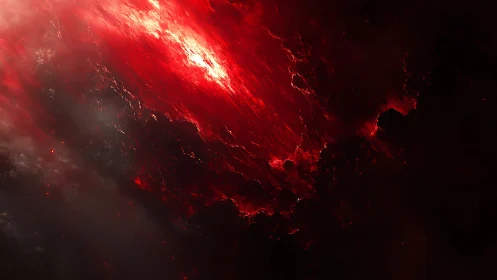 Stellar-scale red plasma cascade in turbulent nebular void.