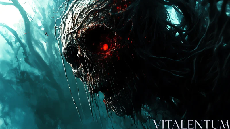 Tangled Forest Wraith With Burning Ruby Eye Looms Close.