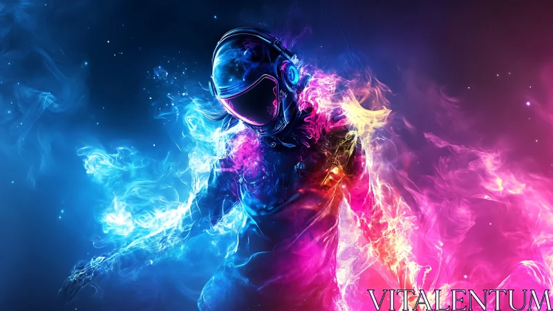 Cyberpunk astral runner in bifurcated neon plasma field.